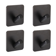 Adhesive Wall Hooks No Drill Heavy Duty Aluminum Waterproof Black Hooks for Bathroom Kitchen Home 4Pack