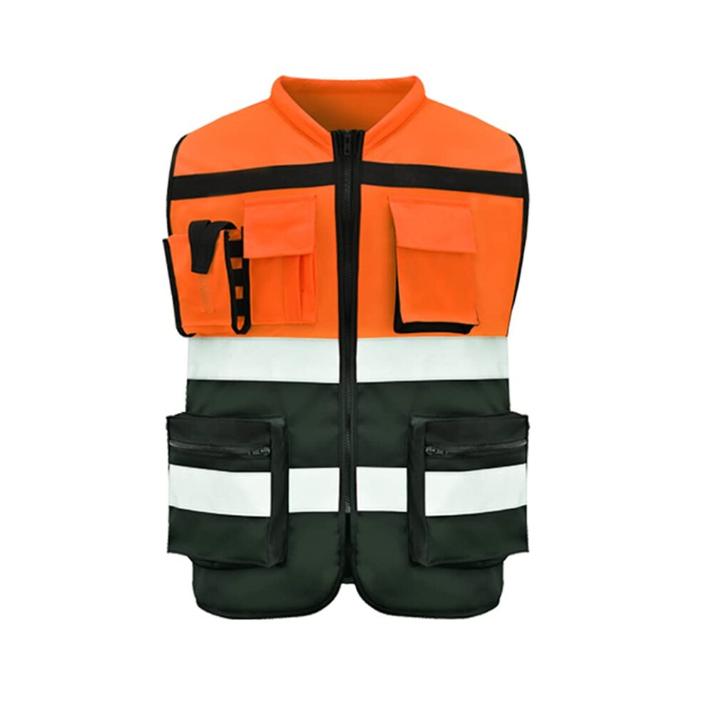 Reflective Safety Vest Orange Breathable Mesh Visibility Work Vest With Multifunctional Pockets 9771547055730