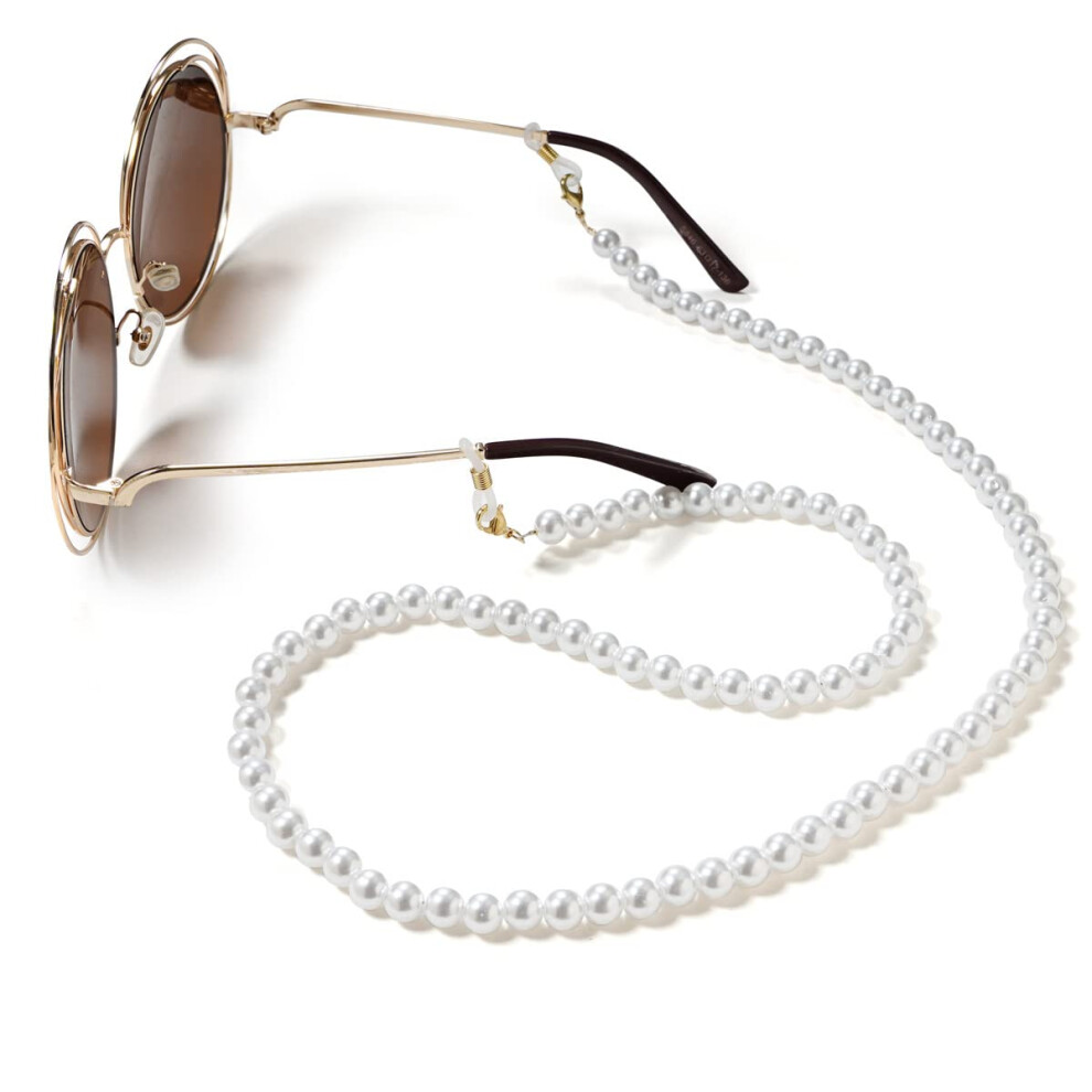 Pearl Eyeglass Chain for Women, Elegant Gold and Silver DualUse Necklace with Adjustable Silicone Loops
