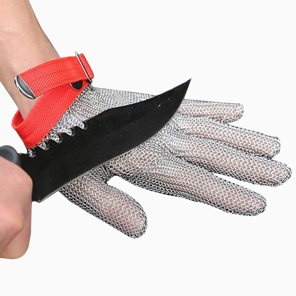 Cut Resistant Stainless Steel Chainmail Glove L Size 1Pcs With Adjustable Strap For Kitchen And Butchery 9351714722544