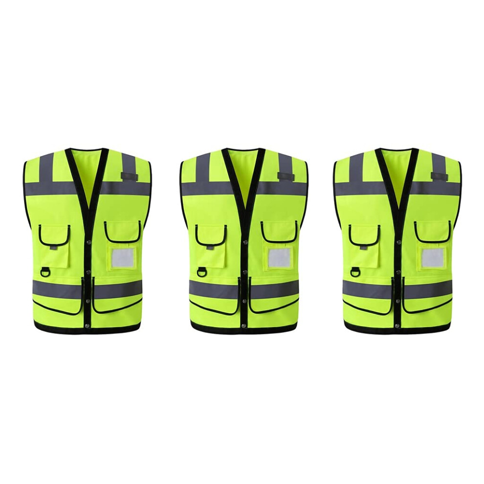 Visibility Reflective Safety Vest 3 Pack Fluorescent Yellow Multi Pocket Work Vest For Construction And Cycling 9351714681339