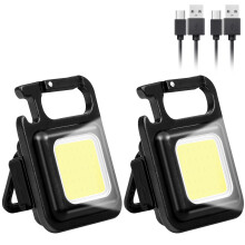 2Pack Rechargeable EDC Keychain Flashlight, 500 Lumens COB Work Light with Magnetic Base and 4 Modes
