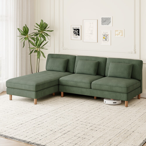Dripex Corduroy Seater Sofa with Reversible Chaise Lounge 1