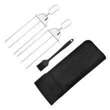 2pcs Stainless Steel BBQ Skewers with Semiautomatic Handle, Reusable Kebab Sticks for Grilling Meat and Vegetables