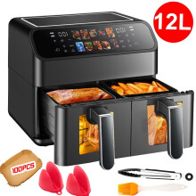 12L Dual Zone Air Fryer Oven 2300W Digital Double Basket Oil Free Cooker Large Capacity Touch Control 8 Presets Kitchen Appliance