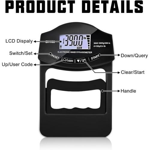 Grip Strength Tester, 396Lbs/180Kg Digital Hand Grip Strength Meter 2