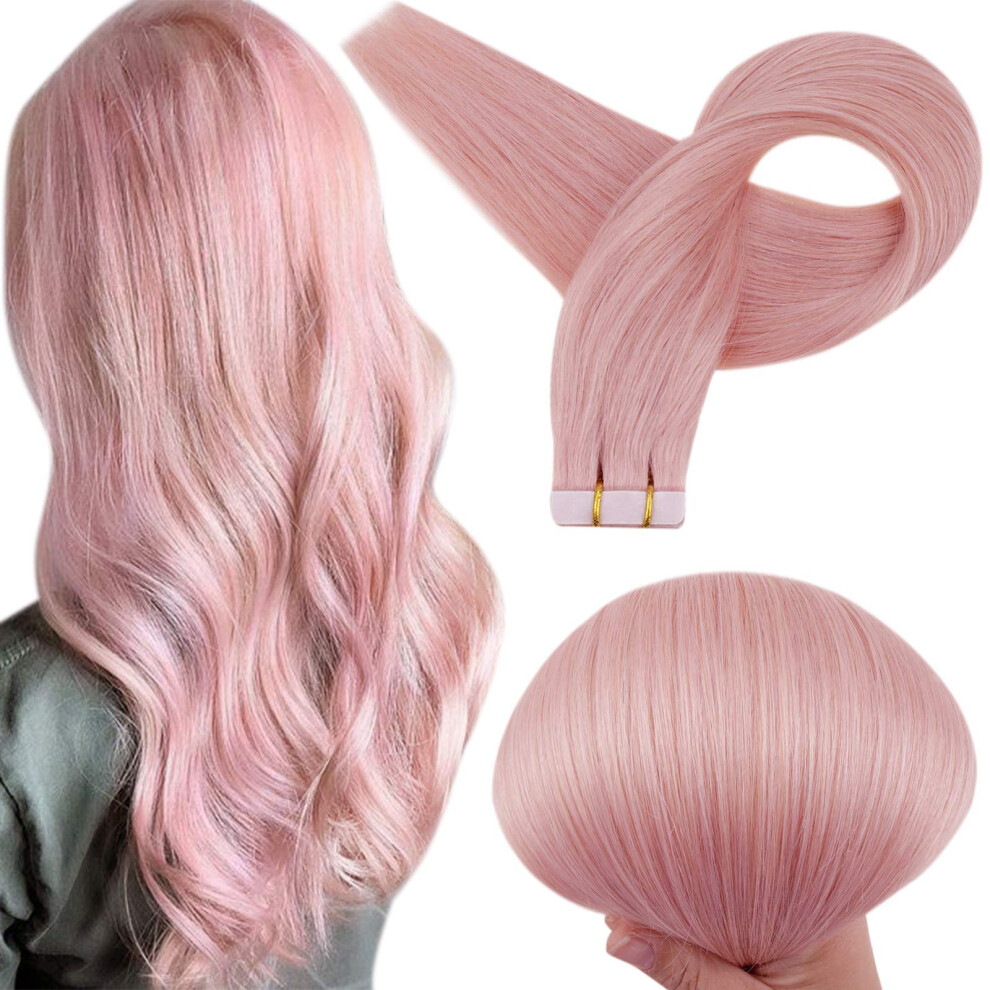 Unisex Pink Light Lilac Tape In Hair Extensions 14 Inch Seamless Remy Human Hair For Cosplay Natural Shine