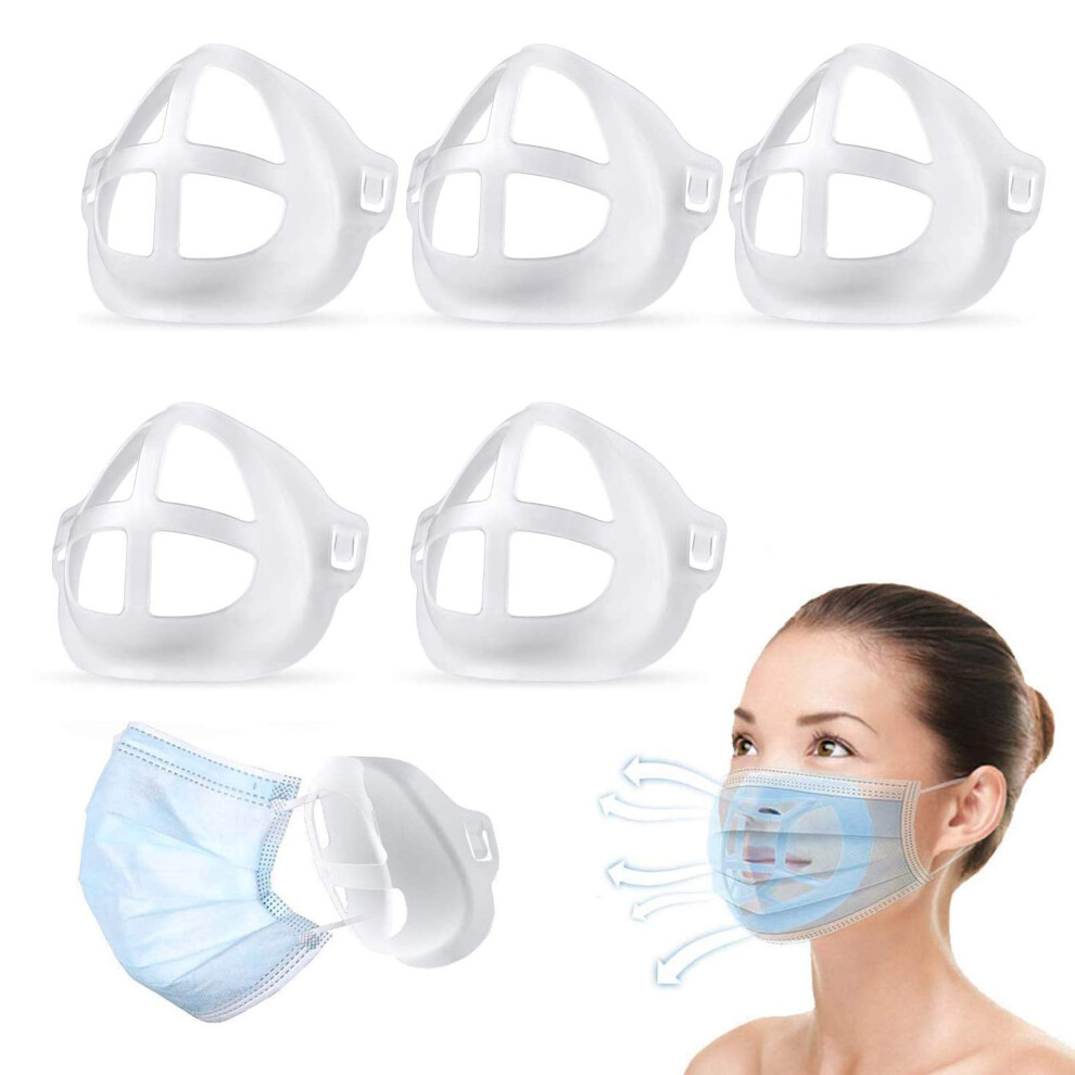 5 Pack 3D Silicone Mask Bracket For Adults, Reusable Inner Support Frame, Breath Space Enhancer, Lipstick Protection Design 9351714682794