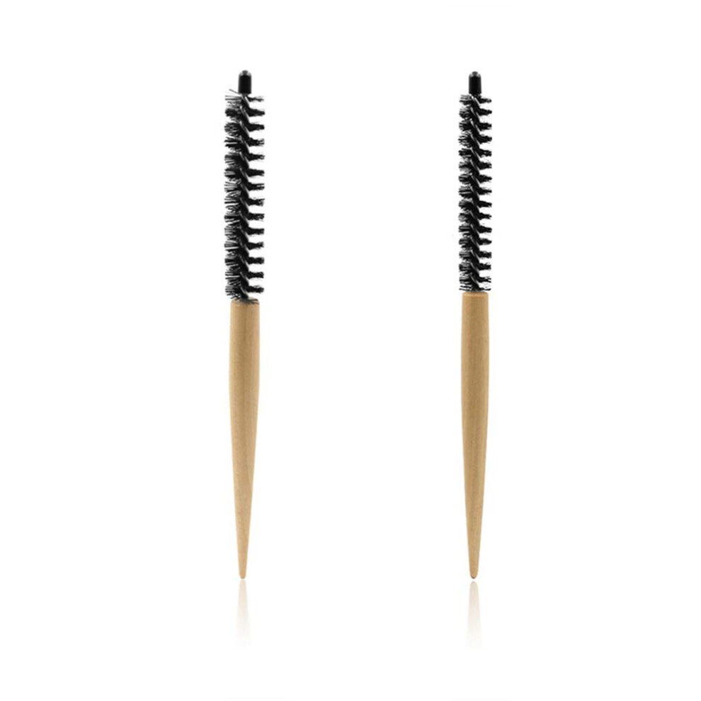 2 Pcs Round Hair Brush Set with Wooden Handle and Nylon Bristles for Blow Drying and Curling Short Hair