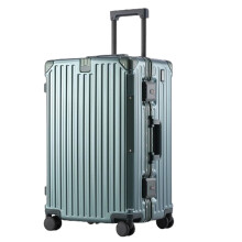 Large Capacity Suitcase 32 Inch Dark Green Hard Shell Checked Luggage with Cup Holder and Smooth Rolling Wheels