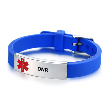 Laser Engraved DNR Medical Alert Bracelet for Women and Men, Adjustable Blue Silicone ID Wristband