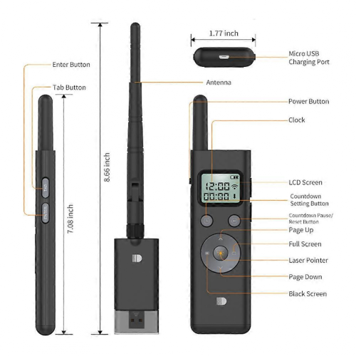 Wireless Powerpoint Presentation PPT Pointer Clicker Presenter LCD Display Green Light RF Remote Con 1