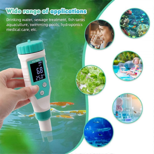 Analyseur de qualité de l'eau (pH/chlore libre/ORP/EC/TDS/salinité/température) - Testeur de sel pour piscine - Compatible avec les piscines 2