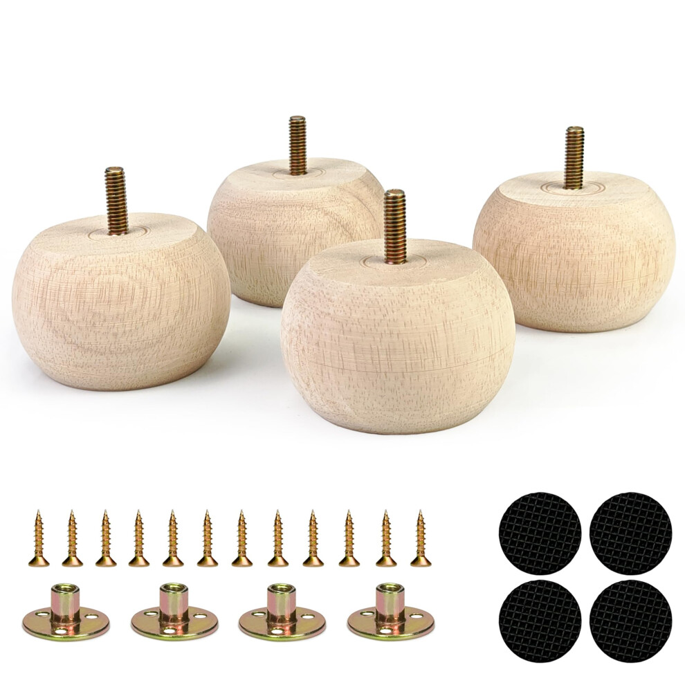 2 Inch Wood Furniture Legs Set Of 4, Unfinished Solid Wood Sofa Legs With Hardware For Couch Chair 9351714683388