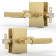 Satin Brass Privacy Door Handle with Lock for Bedroom and Bathroom, HeavyDuty Interior Reversible Set