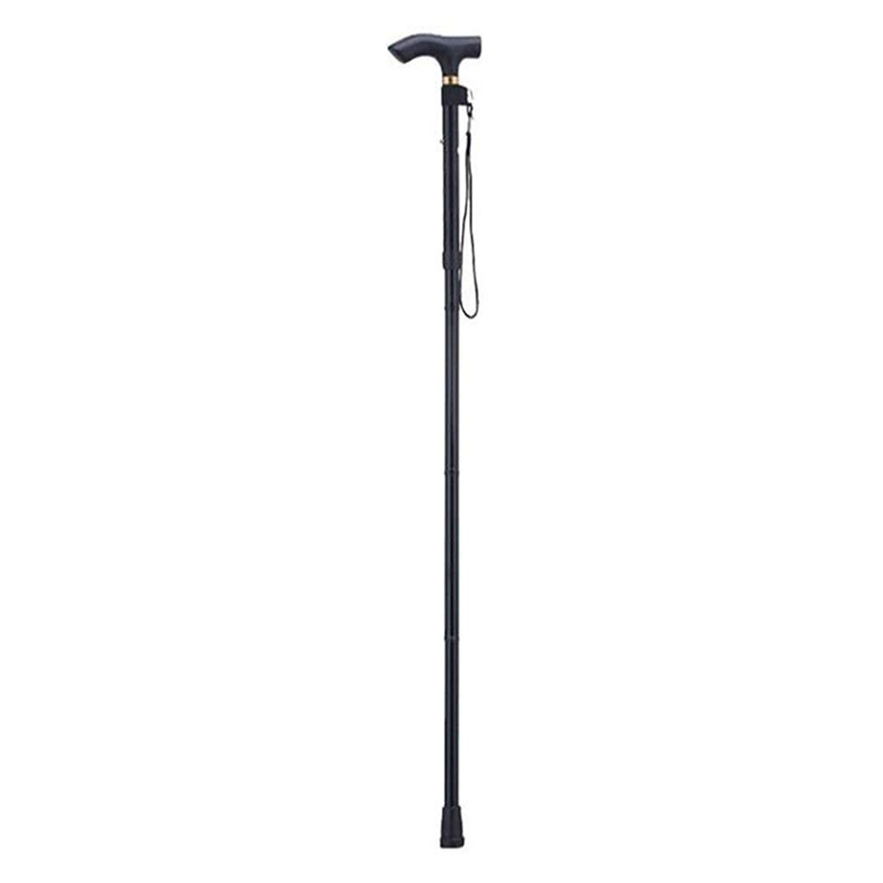 Black Folding Walking Cane With Ergonomic Handle, Adjustable Height, Quad Base, NonâSlip Tip,
