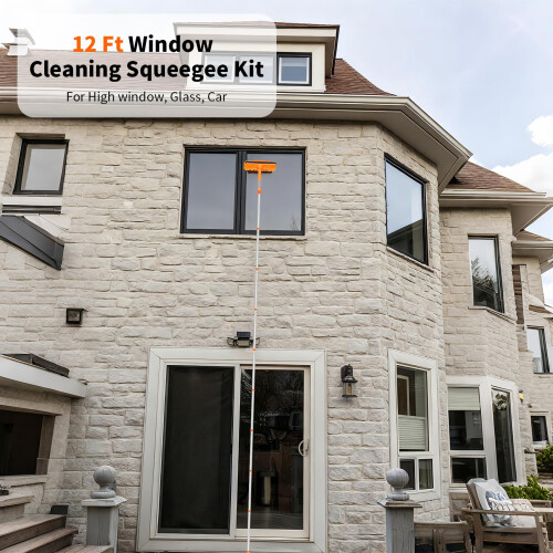 152' Window Cleaning Kit, 2 in 1 Window Squeegee and Scrubber with Adjustable Extension Pole for  Windows 1