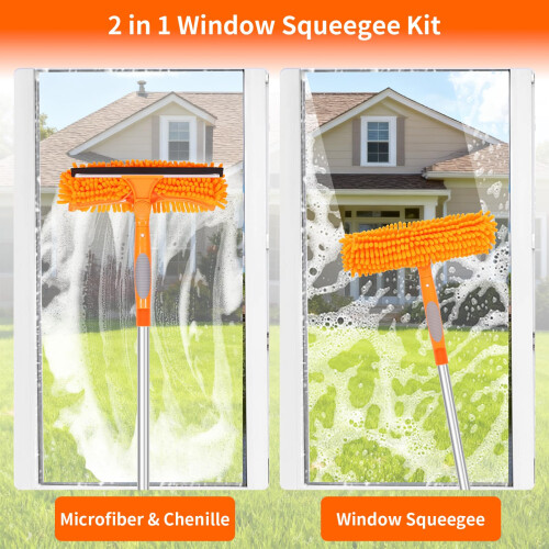 152' Window Cleaning Kit, 2 in 1 Window Squeegee and Scrubber with Adjustable Extension Pole for  Windows 2