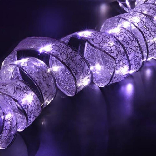 13ft40LED Χριστουγεννιάτικα Φωτάκια σε Κορδέλα από Οργάντζα Λευκό & Ασημί & Πολύχρωμα 1