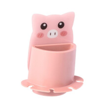 Cute Pig Self Adhesive Toothbrush Holder, Wall Mounted Bathroom Organizer for Space Saving