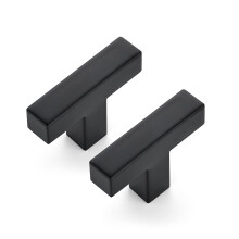 2 Pack Matte Black Cabinet Handles and Drawer Pulls, Modern Single Hole Stainless Steel Hardware for Kitchen, Dresser and Cupboard