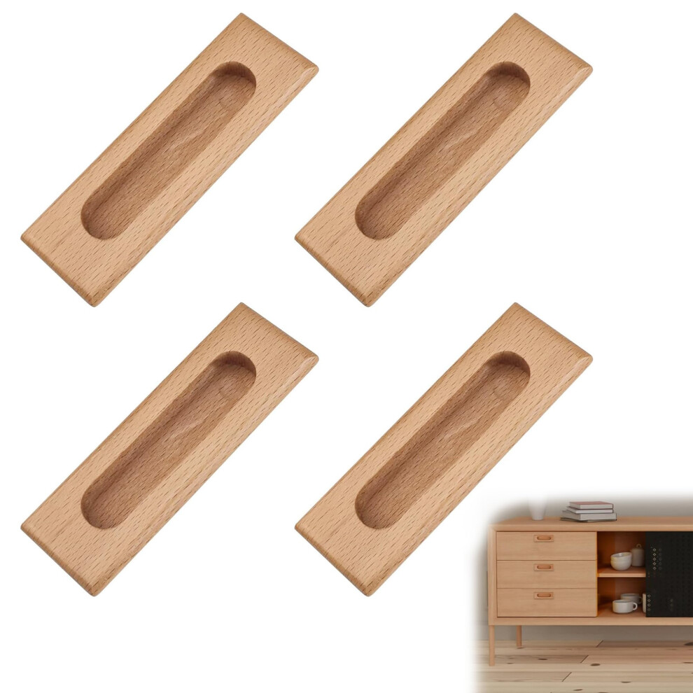 4Pcs Wood Recessed Cabinet Handles, Invisible Flush Mount Door Pulls For Sliding Closet And Drawer 9351714683784