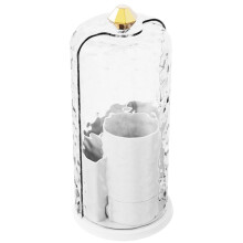 Rotating Makeup Brush Holder with Concealed Toothbrush Slot, Waterproof Dustproof White Organizer for Bathroom