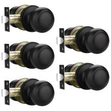 5 Pack Matte Black Door Knobs, Keyless Interior Handles for Closet Hallway, Modern Round Design