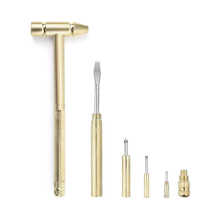 Martillo Martillo, Herramienta miniatura 6 en 1 de cobre con mango de acero inoxidable, incluye 4 destornilladores, ligero y compacto, o