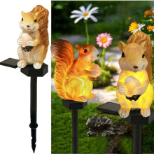 Lámpara solar con forma de ardilla y piñón, linda decoración de jardín de resina, lámpara de pie con forma de animal, Lu