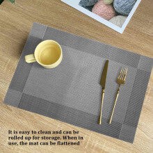Placemat, Crossweave Woven Non-Slip Insulation Placemat Washable Table Mats Set of 4 (4Pcs Placemats, Silver-Gray)
