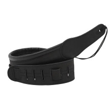 Leather Guitar Strap Adjustable Black Thick Padded for Electric Guitar and Bass with Comfort Support