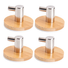 Adhesive Wall Hooks 4pcs Strong Hold Bamboo Coat Hangers No Drill Rust Resistant for Bathroom Kitchen