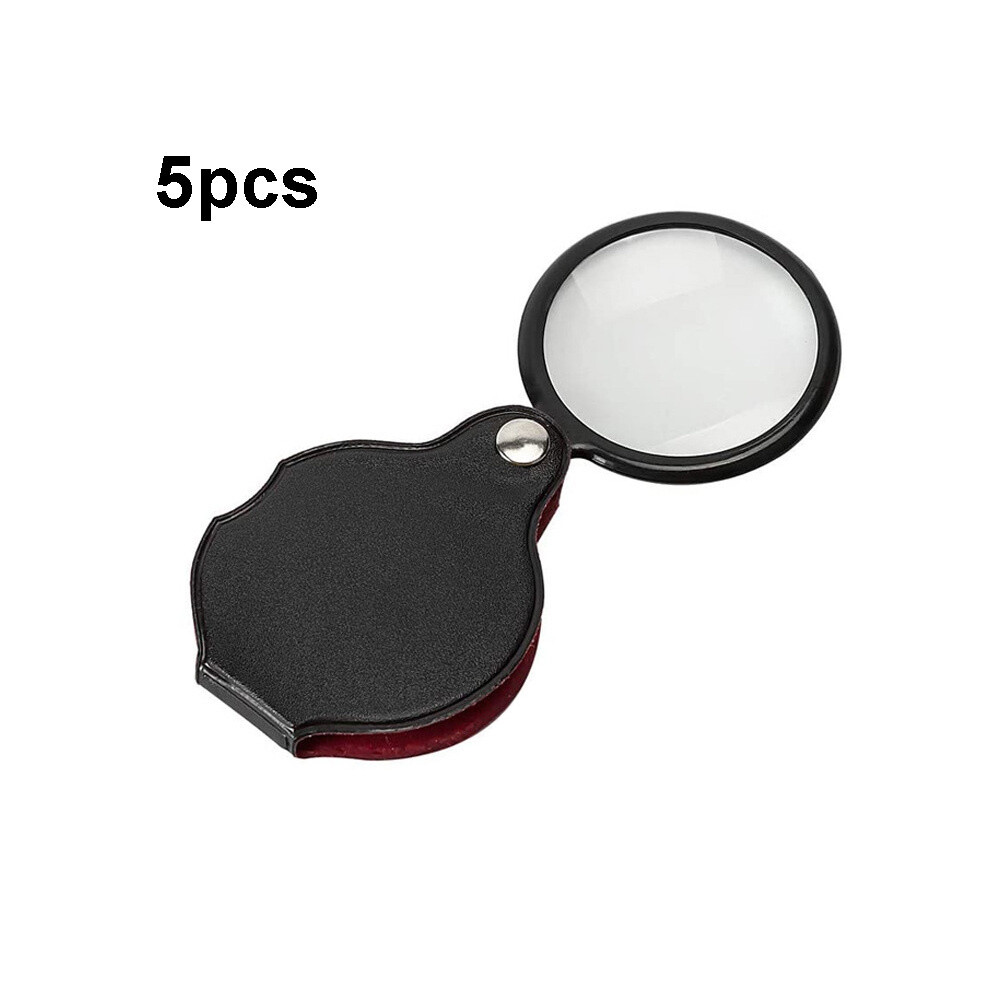 Light 5Pcs 50Mm 8X Mini Leather Folding Magnifier