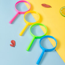 4 items for sale: 60mm handheld plastic colored magnifying glasses for children; colors will be shipped randomly.