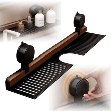 Bathroom Sink Organizer Rack 50CM Black, NoDrill Suction Cup OverFaucet Shelf with Fast Drainage and Removable Design