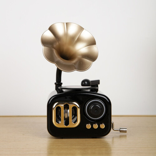 Boîte à musique Gramophone à commande manuelle, ornement-Noir 2