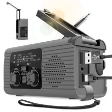 Notfallradio mit Wetterwarnung, 4000-mAh-Akku, Solarladefunktion, Kurbel- und USB-Ladefunktion, AM/FM-Empfang, LED-Taschenlampe, Leselampe u