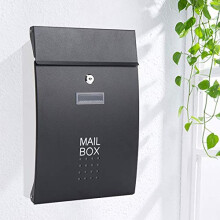 Stainless Steel Wall Mounted Mailbox Black Lockable Weatherproof Letterbox for Home and Garden