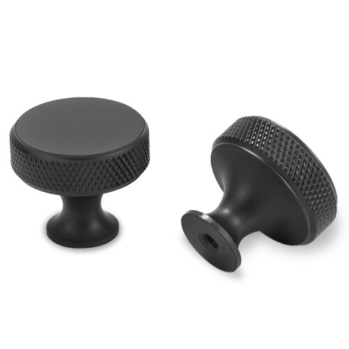 30 Pack Matte Black Cabinet Knobs with Knurled Grip Design, Modern Drawer Pulls for Kitchen Cabinets