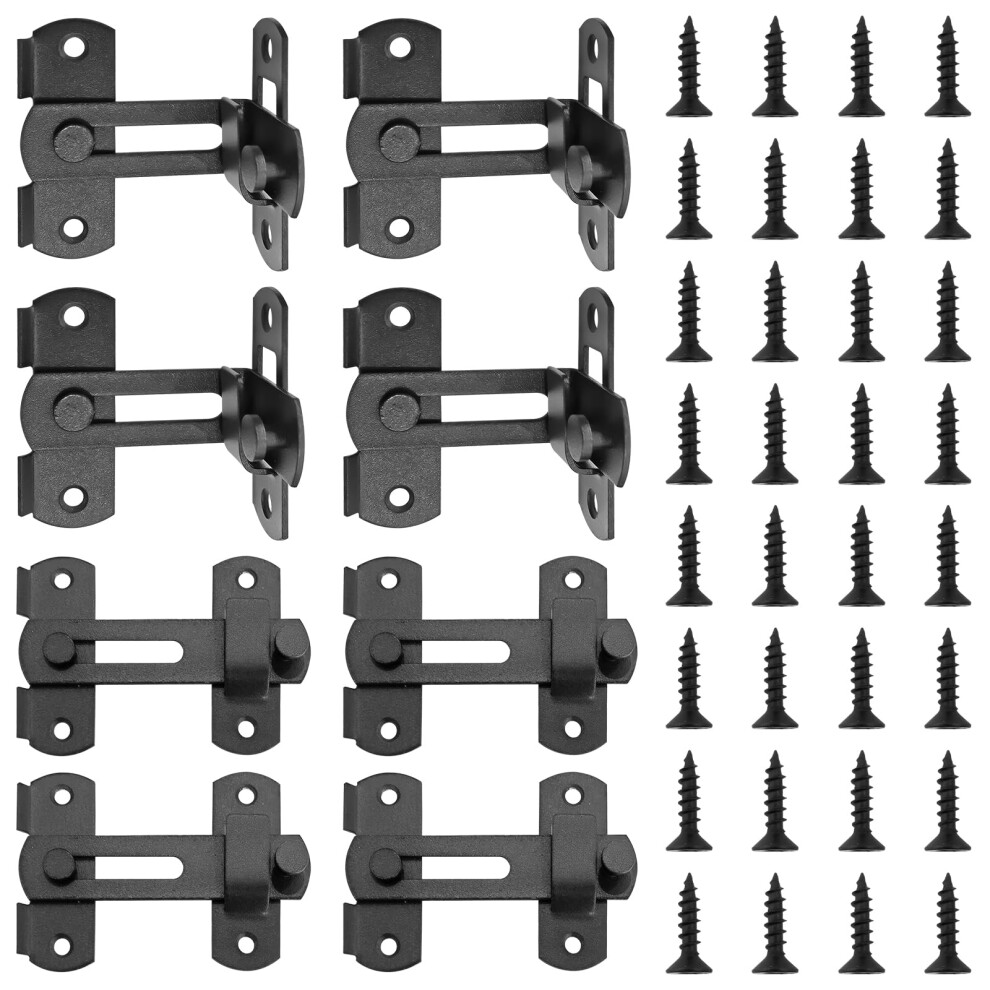 8 Piece Matte Black Stainless Steel Gate Latch Set With Screws, Heavy Duty 180 And 90 Flip Lock For Fence, Barn, Shed 9771547061038