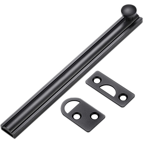 Matte Black Brass Surface Bolt 6 Inch, Solid Brass Sliding Bolt Lock for Doors and Cabinets