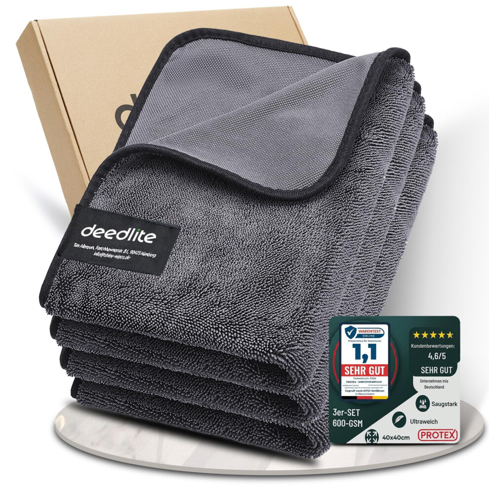 Ultra Absorbent Microfiber Car Drying Towel Set 3 Pack, Twisted Loop Edgeless Design For Streak Finish 9771547063001