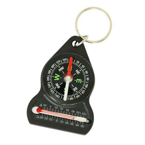 Outdoor Compass Keychain with Thermometer, Compact Dual Function Hiking Camping Navigation Tool