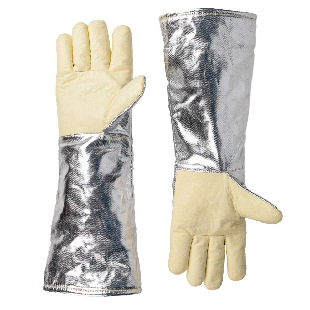 19 Inch Aluminum Foil Aramid Heat Resistant Gloves For Bbq And Welding With Fireproof Palm And Extended Coverage 9771547061526