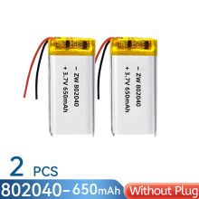 (2 unidades sin enchufe) Batería recargable de polímero de iones de litio 802040 de 650 mAh y 3,7 V,