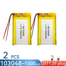 (2 conectores JST1.25) Batería recargable de litio-polímero de litio de 3,7 V 103048 1500 mAh, bater