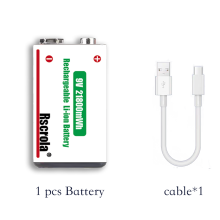 (9v,1 pcs 9v Battery)Long-Lasting 9V Lithium ion Rechargeable Battery 21800mWh High Capacity for Guitar Microphone Smoke Detector Pedal with Cable