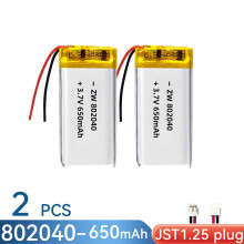 (2 conectores JST1.25) Batería recargable de polímero de iones de litio Li-ion 802040 de 650 mAh y 3