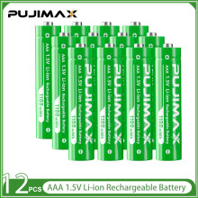(12 pilas AAA, 1,5 V) Juego de pilas recargables de iones de litio AAA de 1,5 V y 1100 mWh con carga